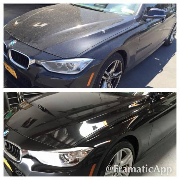 Black BMW before and after a Showroom Detail